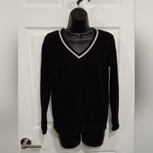 Toska Black V-Neck Sweater with Cream Trim